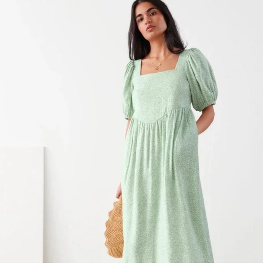 & Other Stories Mint Green Puff Sleeve Midi Dress